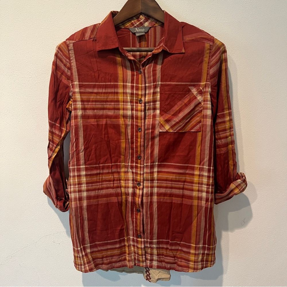 Natural Reflections Plaid Tie Sleeve Embroidered Back Panel Shirt - Picture 2 of 10